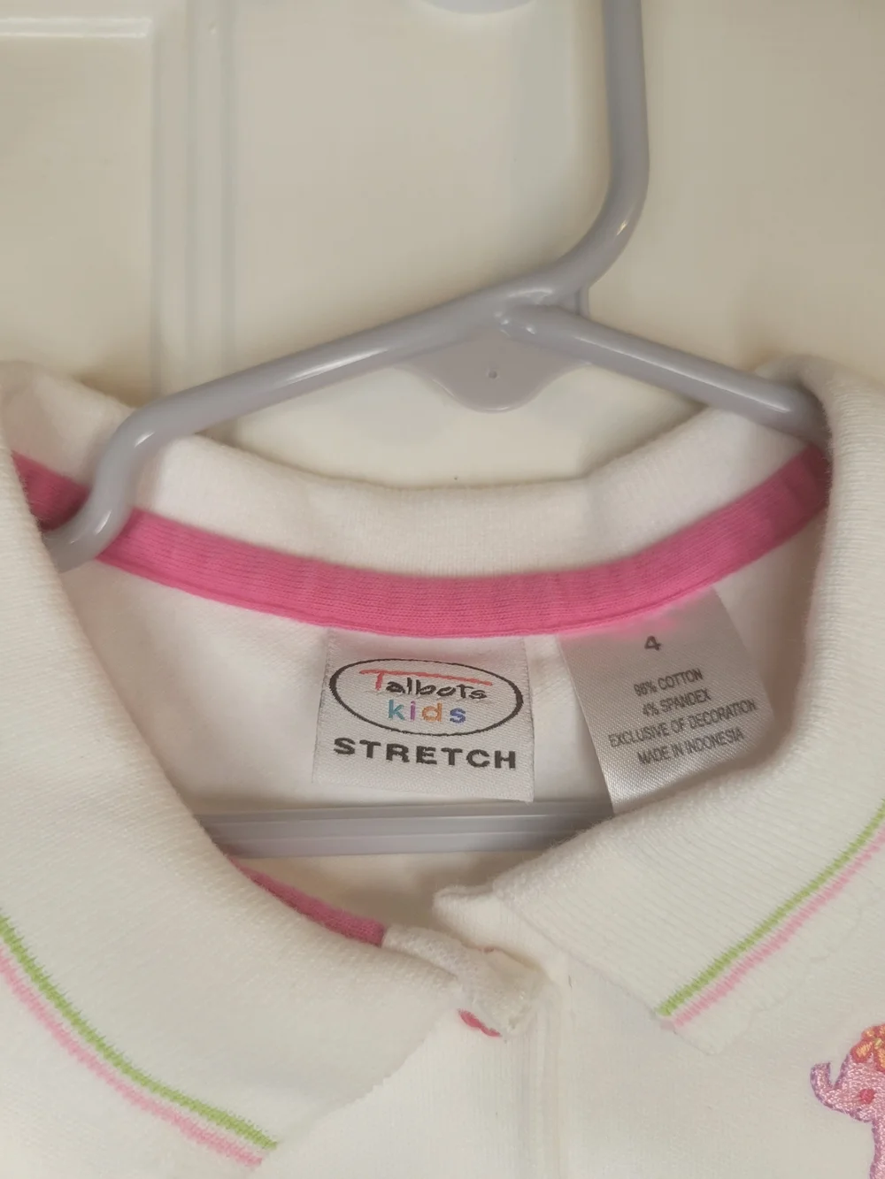 Talbots Kids White Polo Top with Pink Elephant Accent